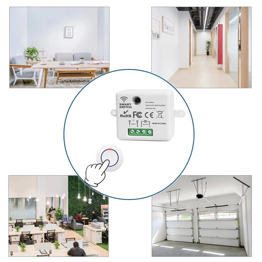 RF 433MHz Wireless Light Switch 220V 110V 10A Relay Mini Round Button Wall Panel Remote Control for LED Lamp Smart Home - الصورة 5