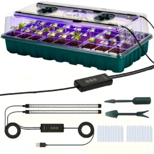 High Dome Seedling Propagation Tray Kit 36 Cells, 2 LED Grow Lights, Smart Timer 3 Modes for Indoor Greenhouse & Home Gardeners