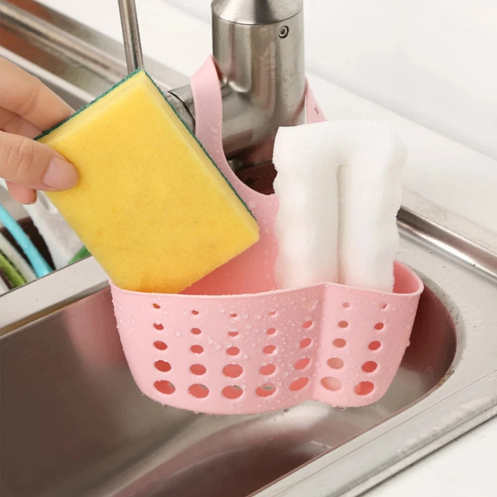 Sink Shelf Soap Sponge Holder Kitchen Accessories Utensils Organizer Bag Adjustable Snap Storage Shelf Bathroom Drain Basket - الصورة 3