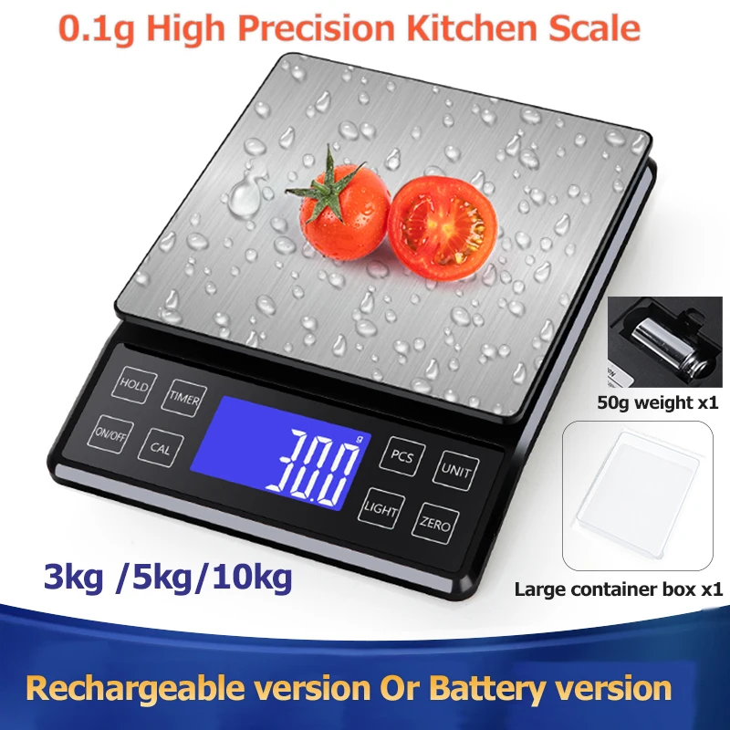 Digital Kitchen Scale 0.1g High Precision 3kg/5kg/10kg Home Waterproof Stainless Steel Electronic Balance Food Weighing Scale - الصورة 2
