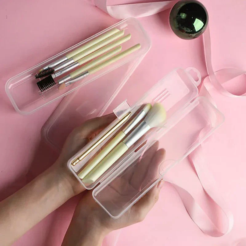 Portable Makeup Brush Organizer Eyebrow Pencil Tableware Chopsticks Transparent With Cover Storage Box Kitchen Accessories - الصورة 3