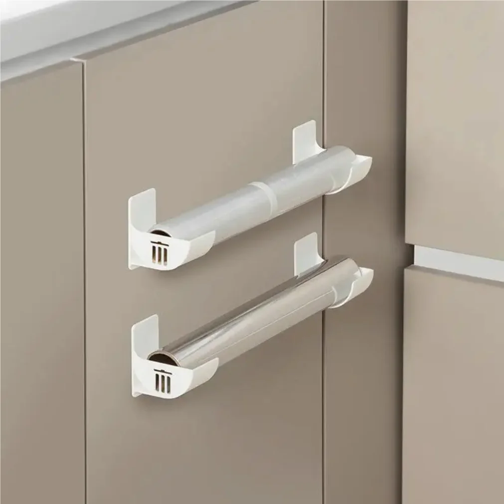 Adjustable Self-adhesive Kitchen Storage Shelf, Plastic Wall Storage Shelf for Plastic Wrap, Aluminum Foil, Towels and Bags2025 - الصورة 3