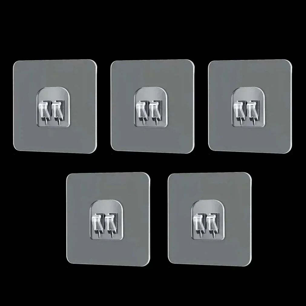 5pcs Wall Adhesive Hooks Transparent Wire Shelf Rack Hook Wall Mount Free Punch Kitchen Bathroom Non Trace Stickers Holder