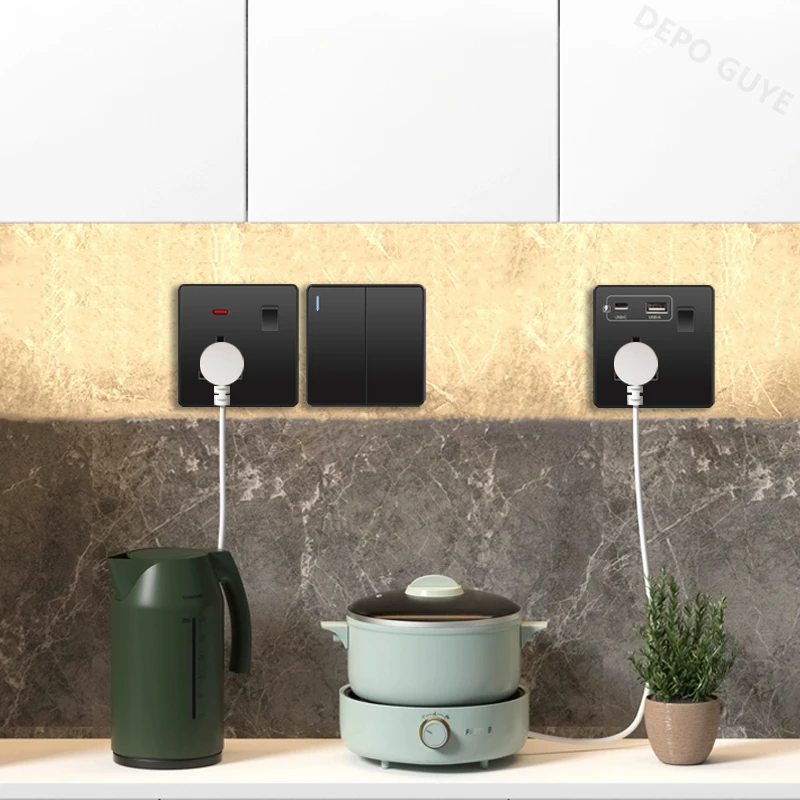 Universal Black USB Type-C 18W Smart Fast Charging Socket Double 5-pin Power Plug,UK Electrical Internationa Wall Light Switch - Image 6
