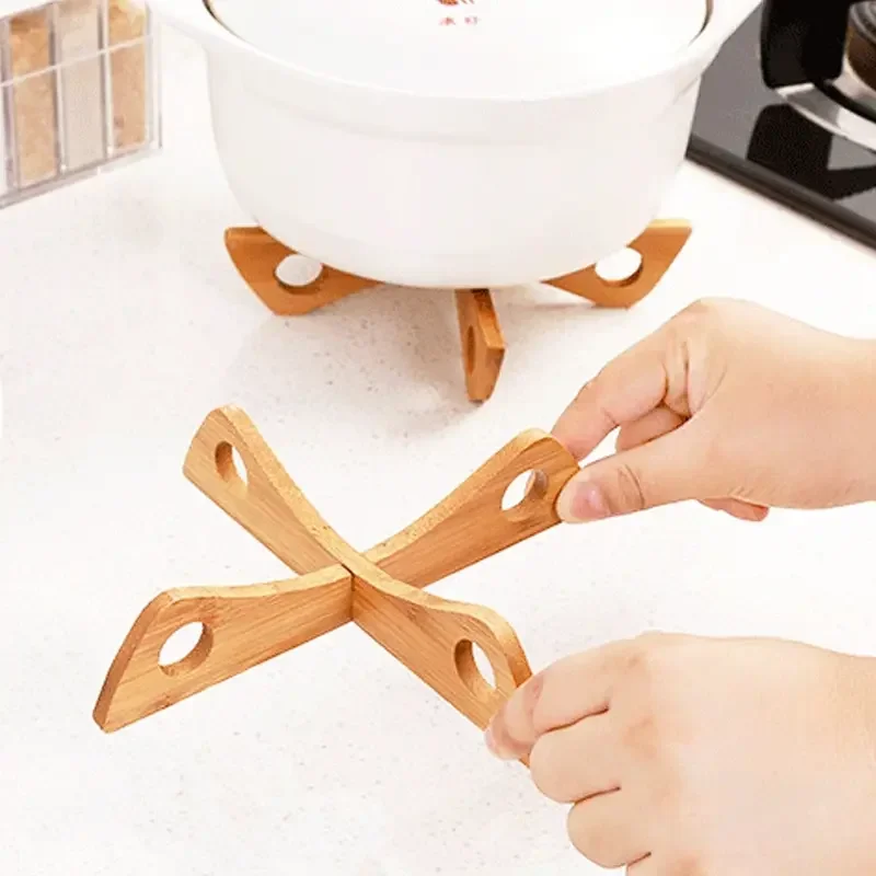 Cross Tray Holder Wooden Removable Table Mat Anti-Heat Steam Table Mat Household Kitchen Anti-Slip Wooden Mat Gadget - الصورة 4