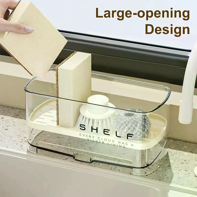 New Kitchen Sink Caddy; Wall-mounted Sponge Holder; Household Faucet Storage Gadget; Drain Design; 1pc Rag Rack. - الصورة 4