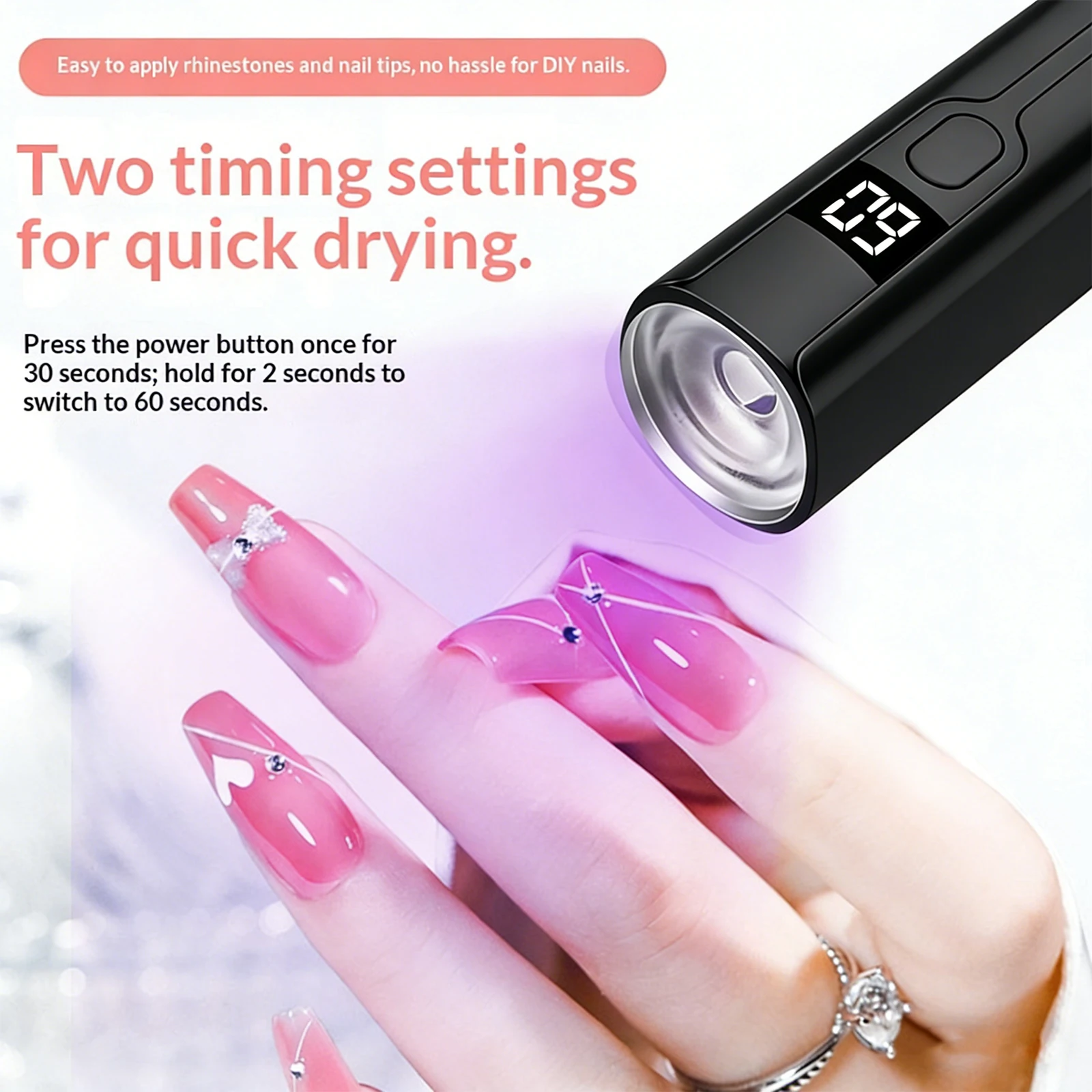 Rechargeable Mini UV LED Nail Lamp with Smart Display Portable Fast-Drying Nail Dryer Stand for Manicure Removable Desk UV Light - Image 2