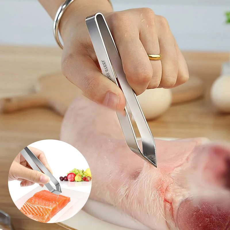 1pcs 430 Stainless Steel Fish Bone Tweezers Pincer Clip Puller Remover Tongs Fish Bone Plucking Clamp Kitchen Gadgets Tools - الصورة 2