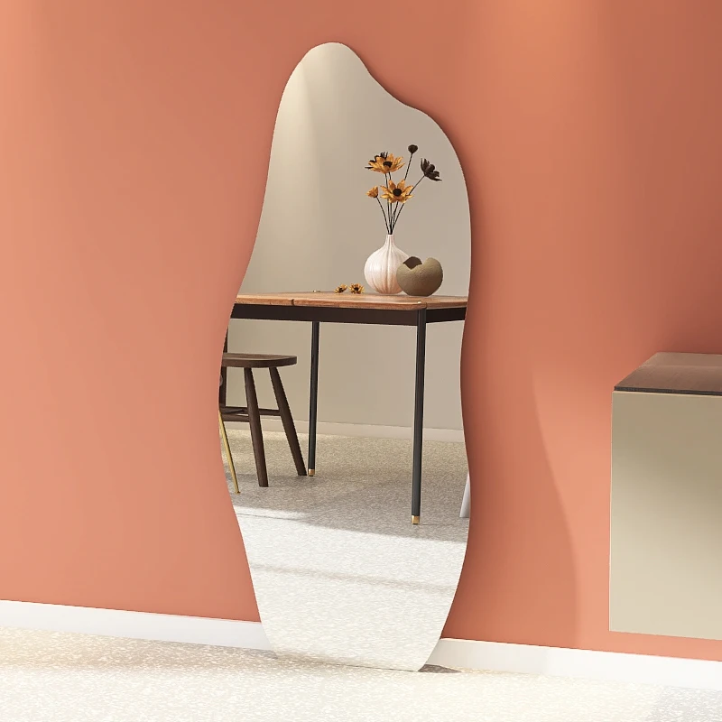 Slim Frameless Irregular Full Length Wall Mirror Modern Wall Mounted for Home Commercial Use - الصورة 2