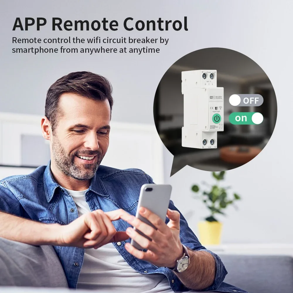 TNCE Tuya MCB Smart Circuit Breaker, wifi Over Current Under Voltage Protection Power Meter 63A, Voice Control Google Home Alexa - الصورة 2