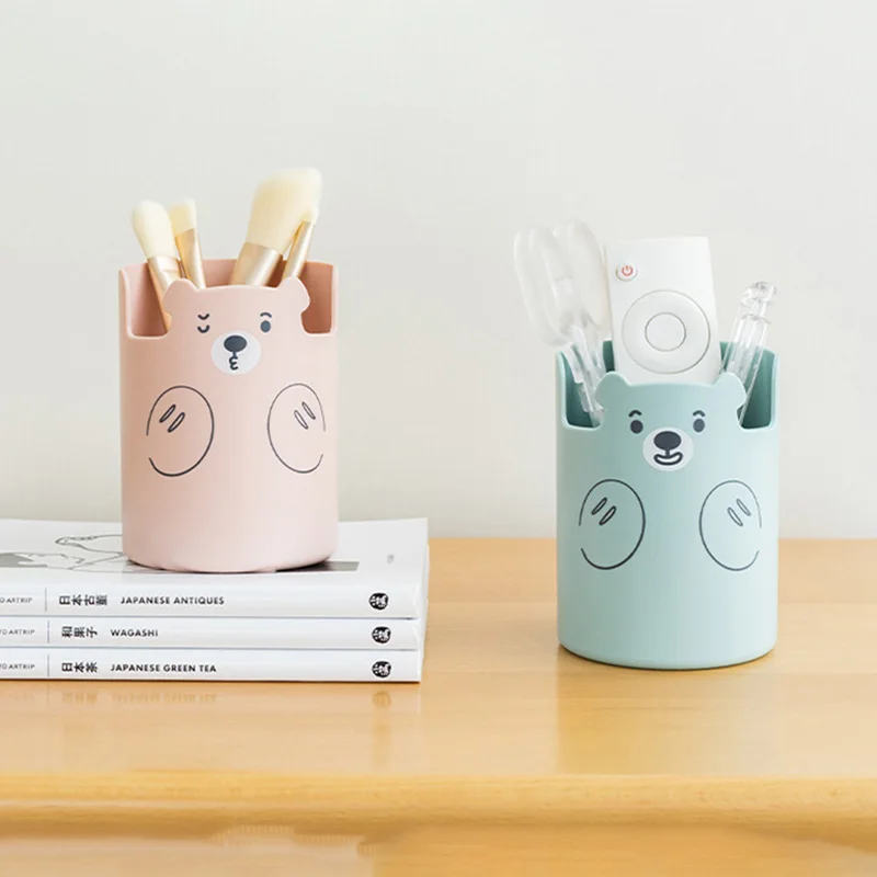 Multifunctional Plastic Bear Pen Holder Desk Organizer Phone Makeup Brush Holder Stand Cute Stationery Desktop Storage Organizer - الصورة 3