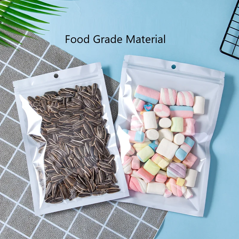 50/100pcs White Aluminum Clear Front Ziplock Bags Food Storage Kitchen Packaging Self Sealing Organizer - الصورة 2