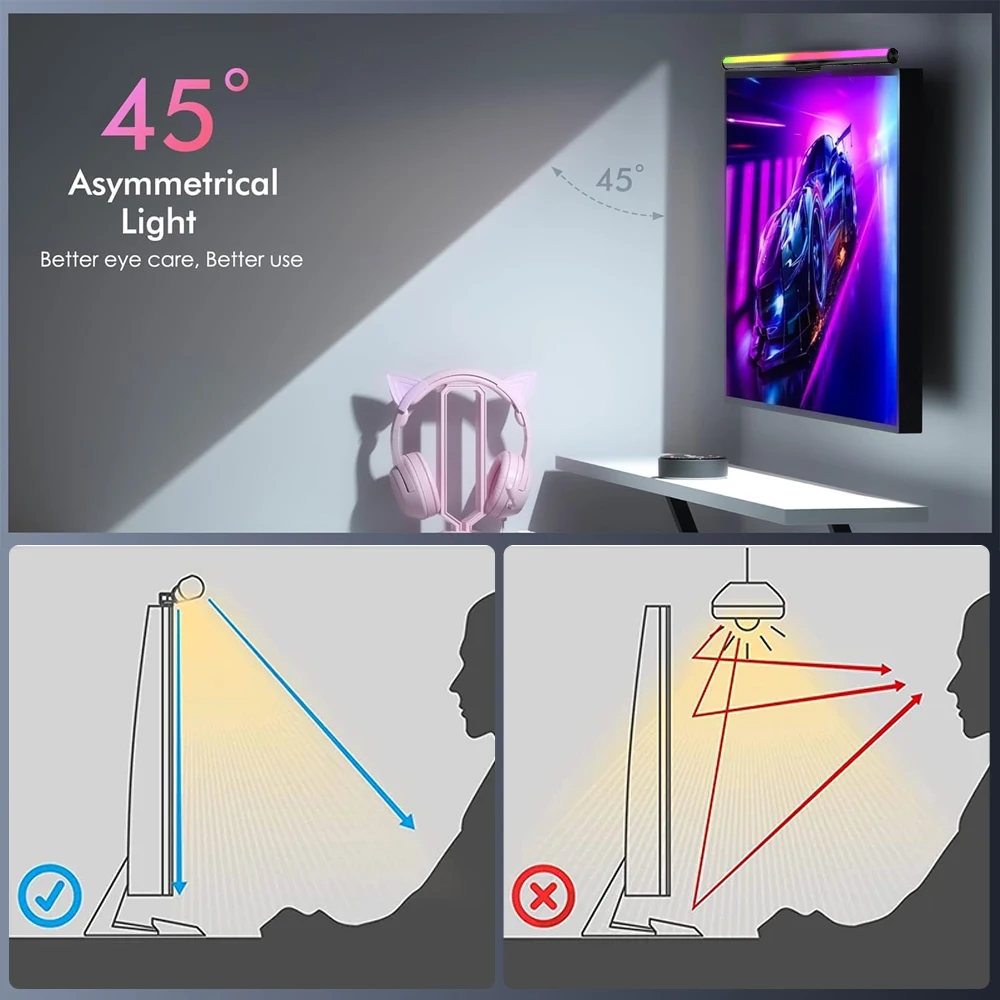 Smart RGB Monitor Light Bar Music Sync Screen Hanging Desk Lamp Eye-Care Luces LED Lighting For Gaming Night Light Accessories - الصورة 3