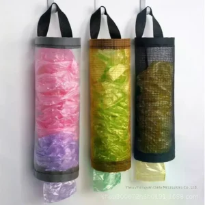 Nylon Storage Pouch Wall Mount- Kitchen Organizer Holds Trash Bags with Metal Grommets