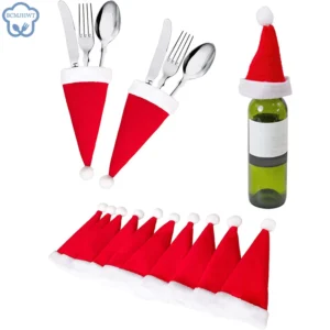 10/5pcs Navidad Tableware Holder Bag For Home 2023 Christmas Hat Navidad Noel New Year 2024 Kitchen Gadgets Kichen Accessories