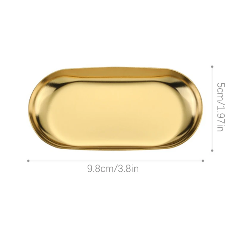 Stainless Steel Manicure Jewelry Storage Tray Metal Cosmetic Storage Oval Cake Fruit Dessert Tray Snack Plate Kitchen Organizer - الصورة 6