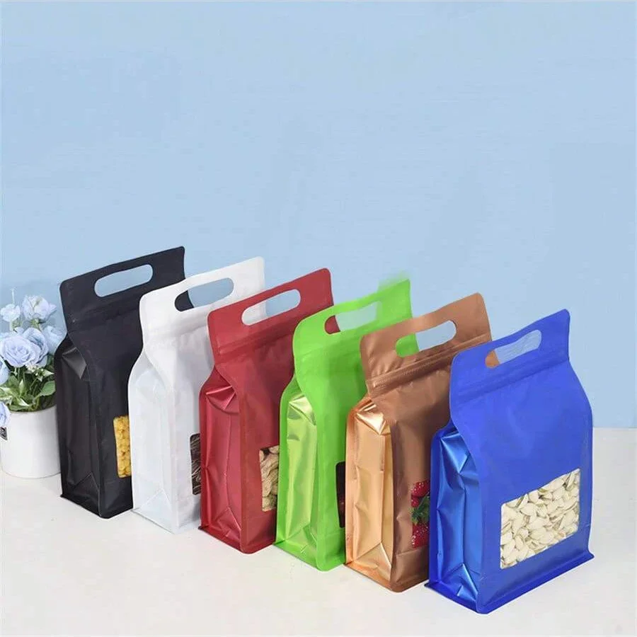 10pcs Colorful Stand Up Pouch 8 Side Sealed Clear Window Storage Bags Food Grade Kitchen Organizer Packaging Self Standing - الصورة 4