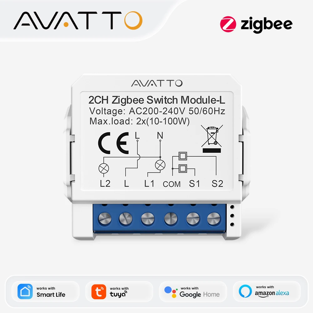 AVATTO Tuya ZigBee Smart Light Switch No Neutral Relay Module 1/2/3 Gang,AVATTO App Control,Work with Alexa Google Home