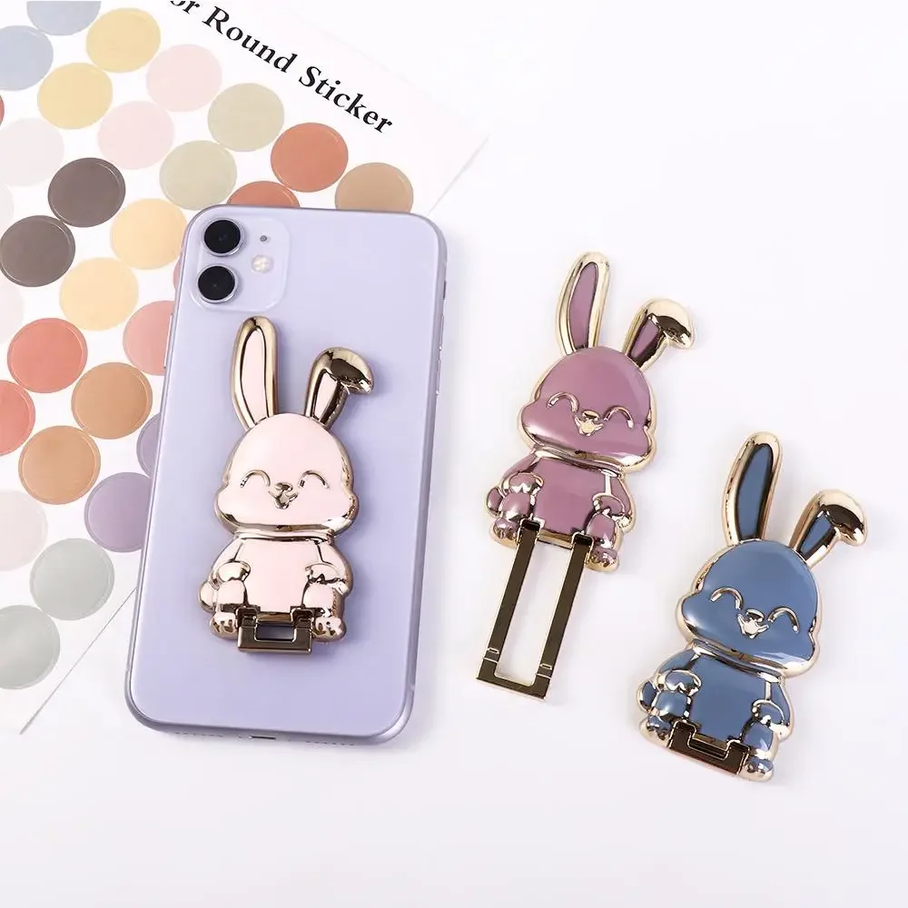 Support Lazy Ring Buckle Back Sticker Pad 3D Folding Stand Pull Rod Support Mobile Phone Holder Rabbit Ring Bracket - الصورة 2