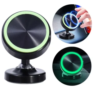 Car Magnetic Phone Holder with Luminous Ring Night Glowing Dashboard Mount Stand Foldable GPS Bracket Support