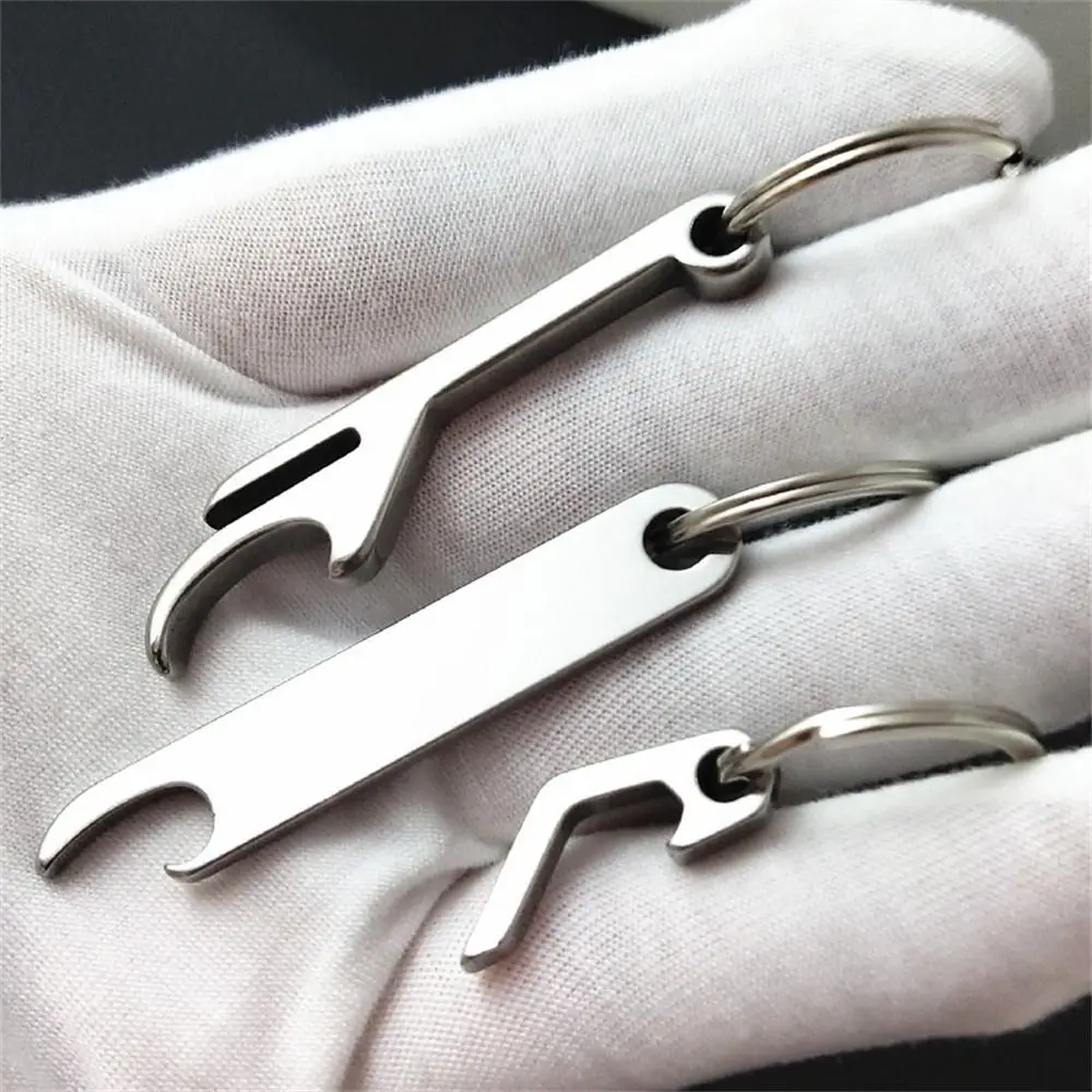 Cute Beer Bottle Opener Keychain Portable Stainless Steel Keychains for Men Mini Metal Bottle Can Opener Kitchen Gadgets Keyring