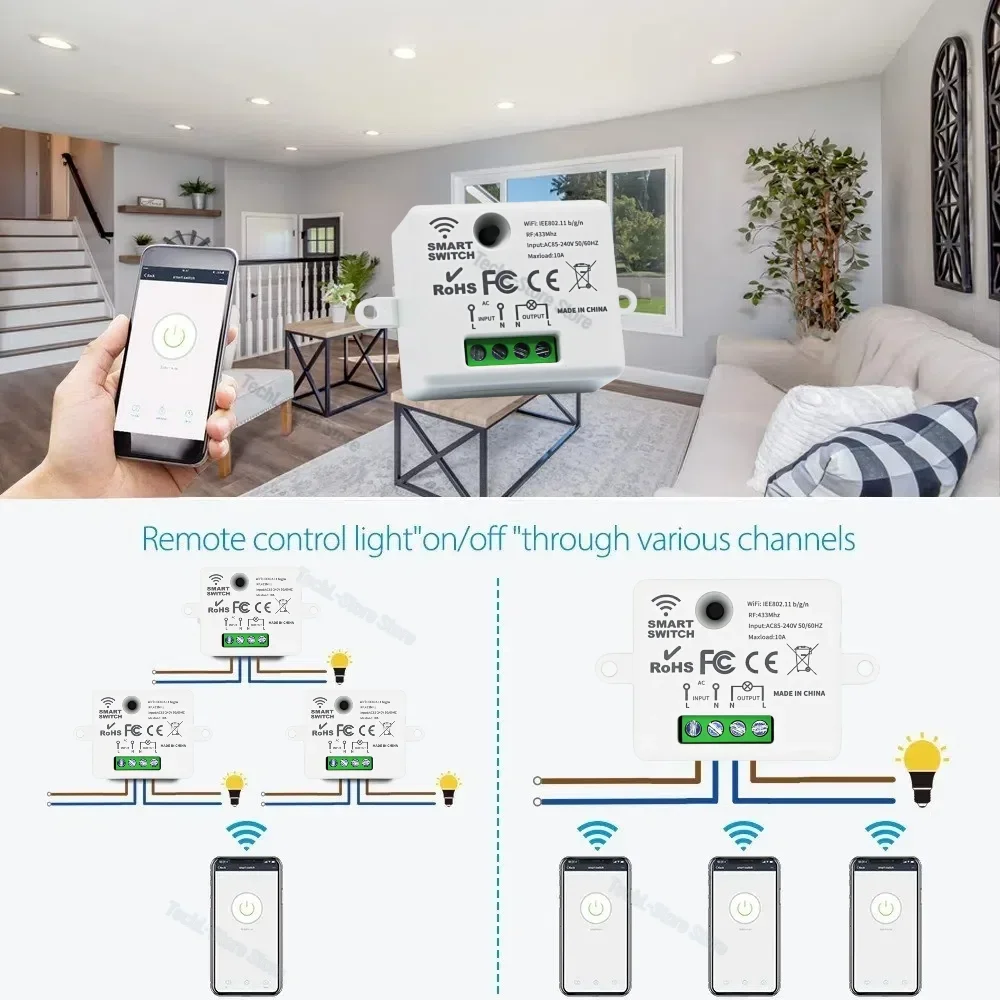 Tuya WiFi RF433Mhz Wireless Smart Switch 10A Round Button Portable Switch For Alexa Google Home Voice Control Use with Receiver - الصورة 3