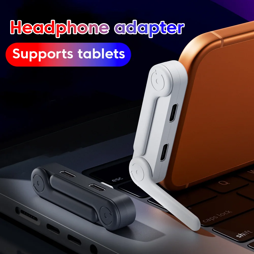 USB C to 3.5mm Adapter 2 in 1 with Phone Stand OTG Splitter Fast Charging Audio for iPhone 17 16 15 Samsung Galaxy
