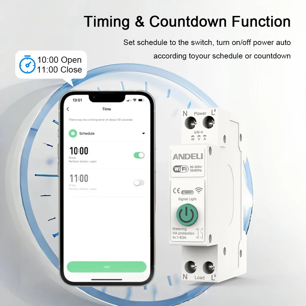 ANDELI TUYA WiFi Smart Circuit Breaker 1P with Metering 1-63A DIN Rail for Smart Home Wireless Remote Control by Smart Life APP - الصورة 4