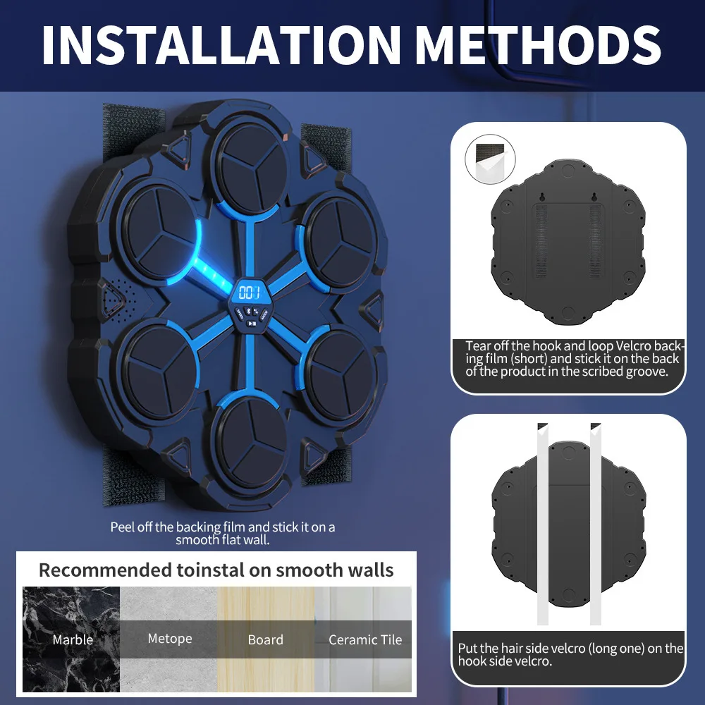 Smart Bluetooth Music Boxing Targets Wall Mounted Trainer LED Display 3 Speed Modes Gloves Home Stress Relief For Adults Kids - الصورة 3