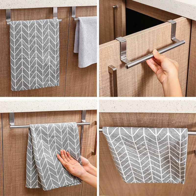 Towel Rack Over Door Towel Bar Hanging Holder Stainless Steel Bathroom Kitchen Cabinet Towel Rag Rack Shelf Hanger - الصورة 5