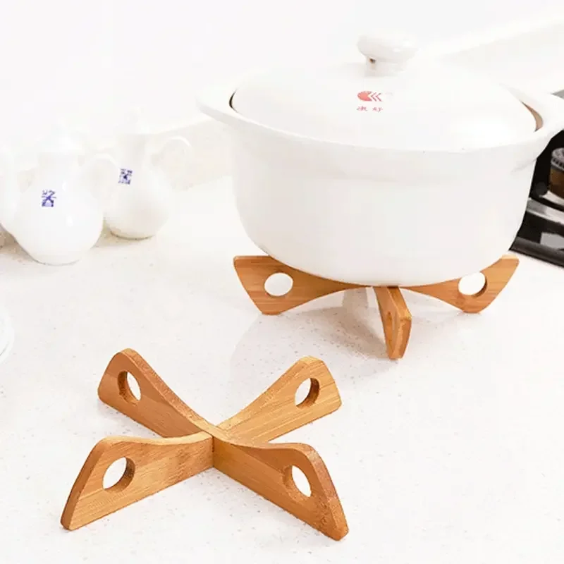 Cross Tray Holder Wooden Removable Table Mat Anti-Heat Steam Table Mat Household Kitchen Anti-Slip Wooden Mat Gadget - الصورة 2