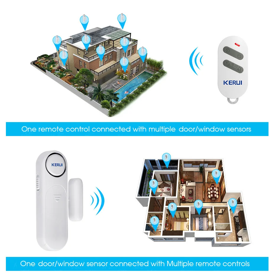 KERUI Wireless Door/Windows Sensor Alarm 300ft 120dB Anti-Theft Smart Remote Control For Kids Cabinet Safety Home Security - الصورة 5