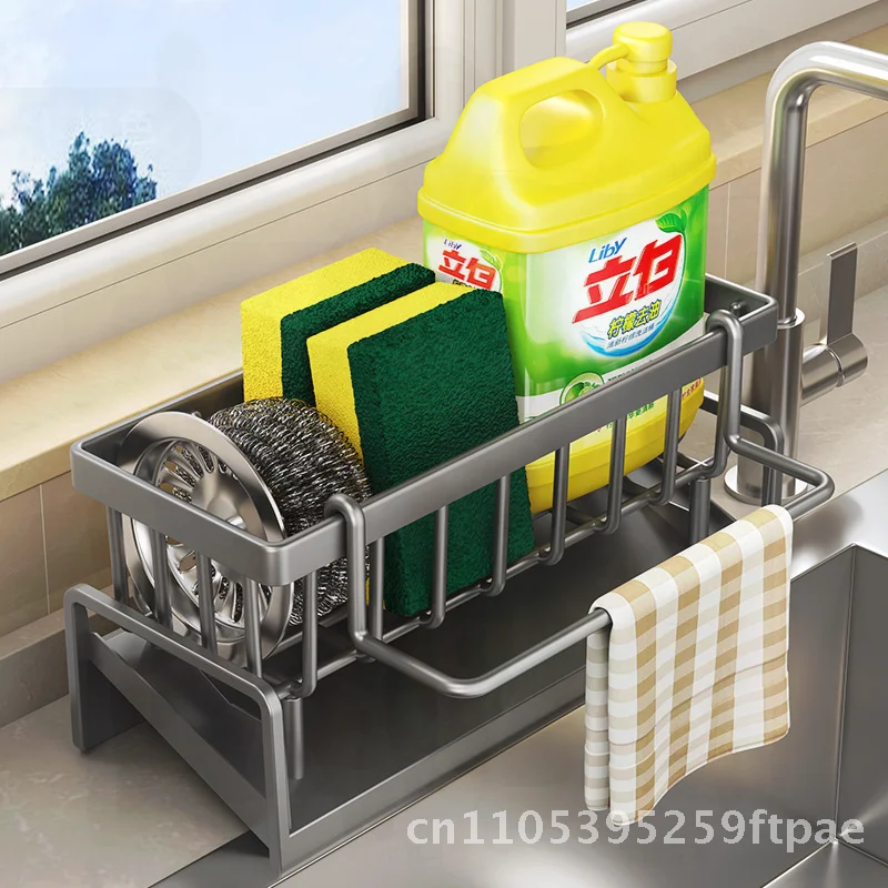 Plastic Kitchen Sink Drain Rack Organizer Self-Draining Shelf Soap Sponge Holder Dishcloth Towel Basket Filter - الصورة 4
