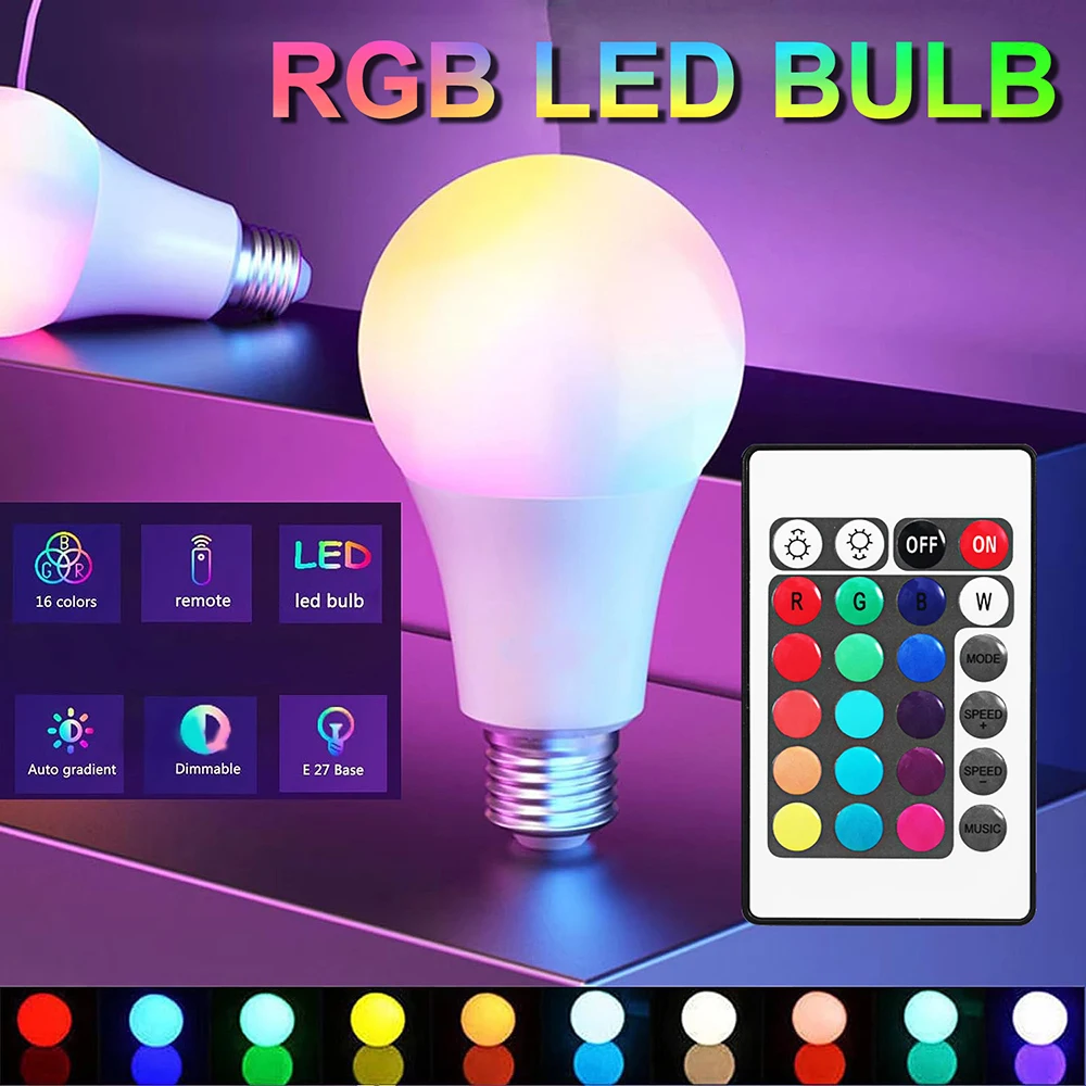 E27 RGB LED Light Bulb IR Remote Control RGBW Color Changing Smart Bulb AC 220V 230V for Home Party Decoration - الصورة 2