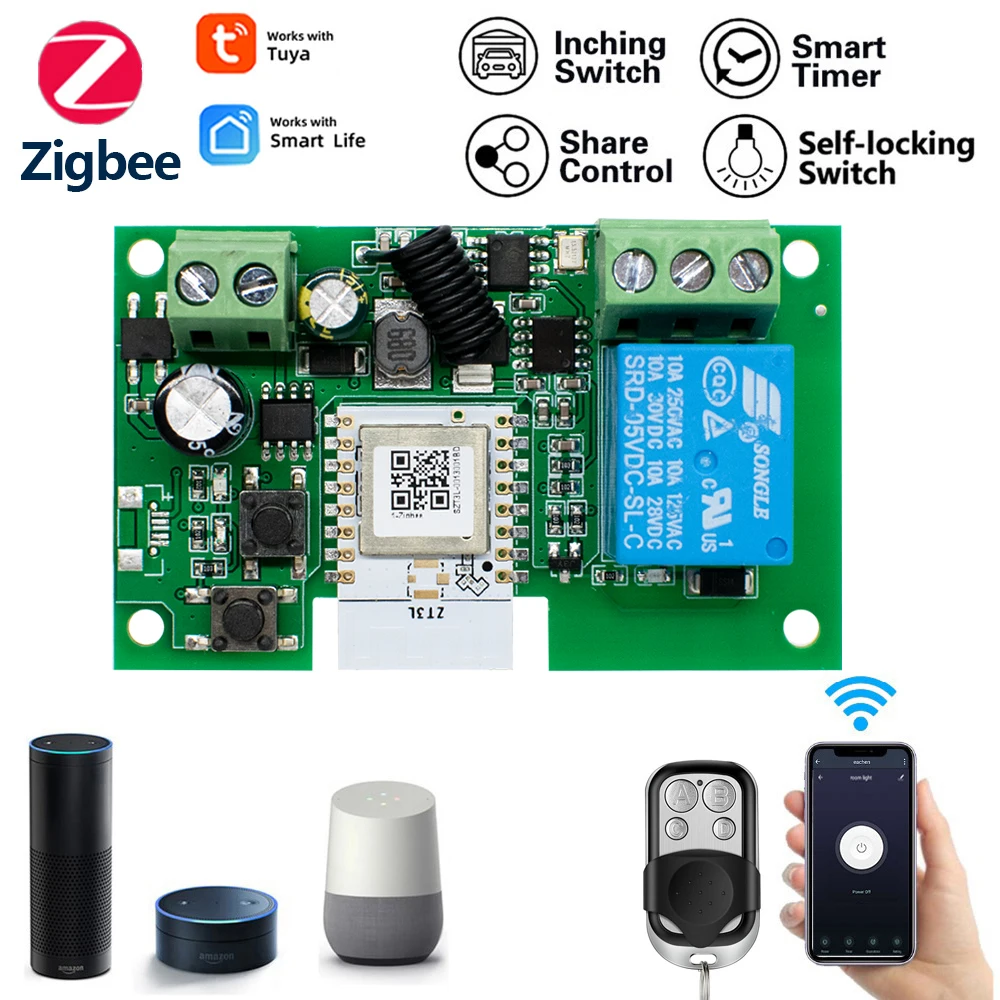 Alexa Smart Switch Zigbee Smart Home 1CH Intelligent Switch 220V 7-32V 85-250V 10A Wireless Relay Module Tuya APP Controller - الصورة 3