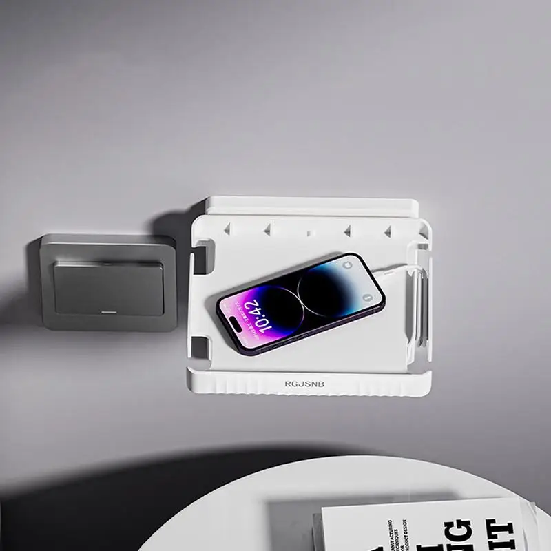 Plastic Socket Mobile Phone Charging Holder Punch-free Wall-mounted Socket Storage Racks Sturdy Wall Outlet Shelf Kitchen - الصورة 3