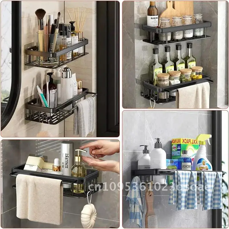 Aluminum Alloy Bathroom Shelf No Drill Shower Storage Organizer Kitchen Accessories Shampoo Rack - الصورة 3