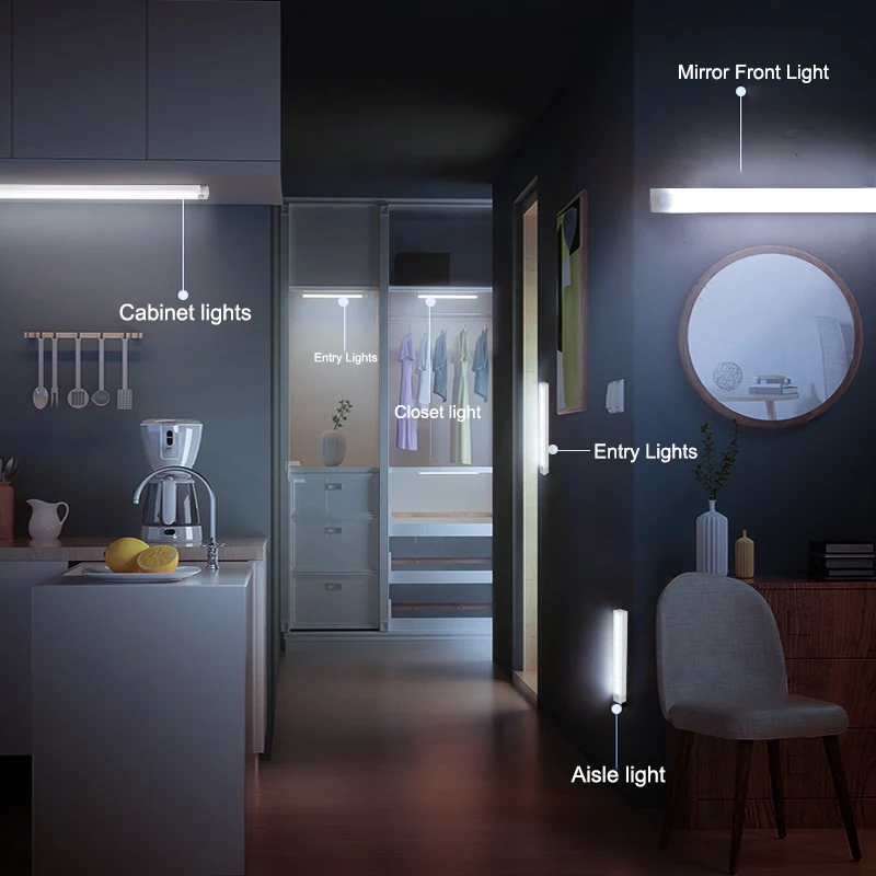 LED Motion Sensor Light Under Cabinet Light Wireless Night Light Closet Lamp Smart Wall-Mounted Body Induction Lamp home Decor - الصورة 3