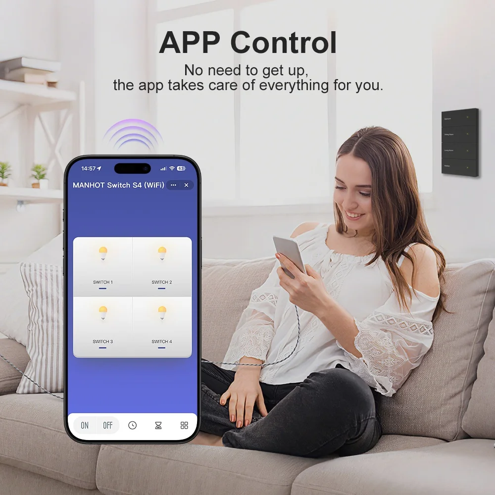 Manhot DIY Name Switch Zigbee Smart Display Screen Black Push Button Light Switch Work with Tuya Alexa Google Home Voice Control - الصورة 3