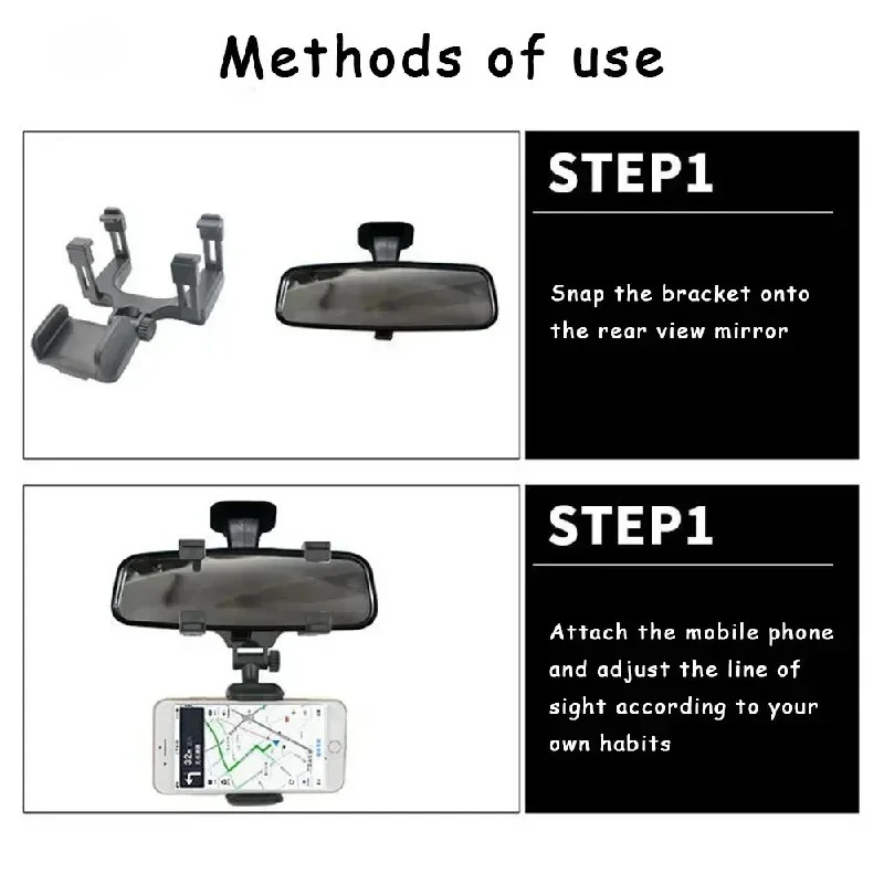 360 Car Phone Holder Rearview Mirror Mount Bracket Navigation GPS Mobile Stand Clip Foldable Adjustable Car Cell Phone Support - الصورة 5