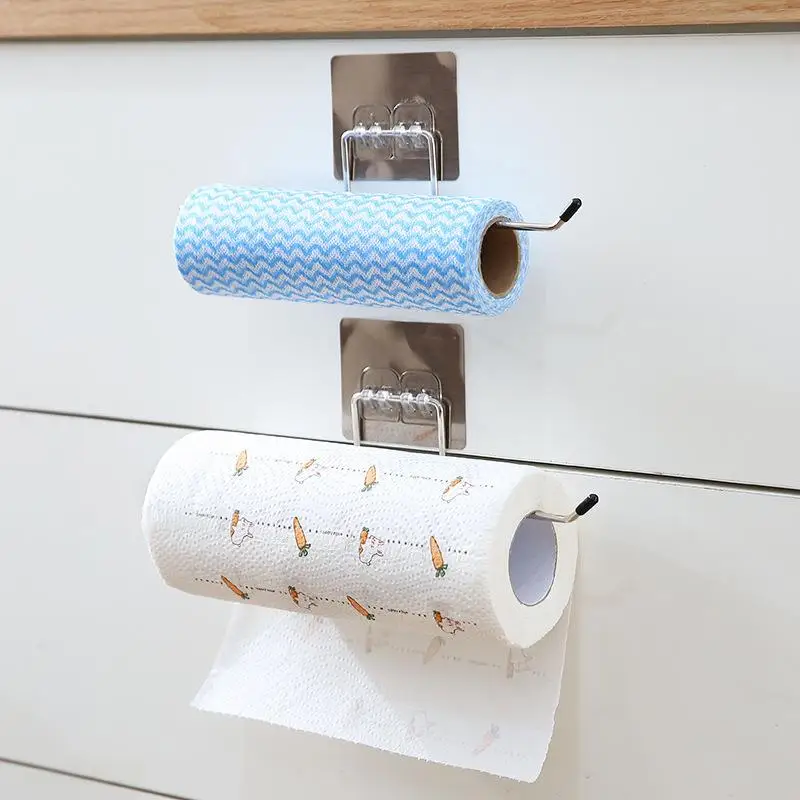 The Kitchen Wall Hanging Paper Towel Rack,Plastic Wrap , Perforation-Free Dish Cloth Stainless Steel Organizer Hooks