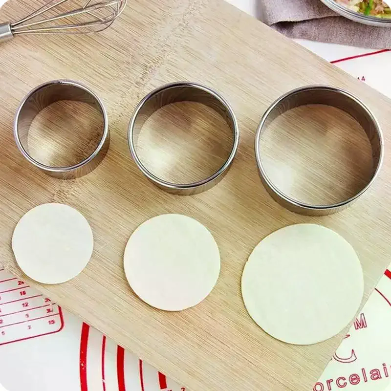 3Pcs Stainless Steel Round Biscuit Mold Dumpling Skin Cutter DIY Pastry Cake Baking Tool Kitchen Gadget For Sweet Treats - الصورة 2