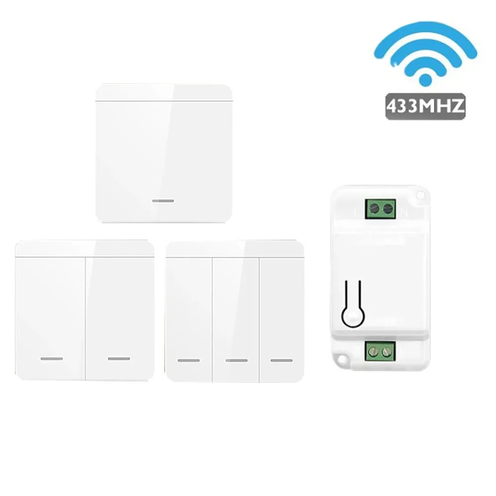1/2/3 gang 433Mhz smart push Wireless Switch Light RF Remote Control 110V 220V Receiver home Wall button Ceiling Lamp