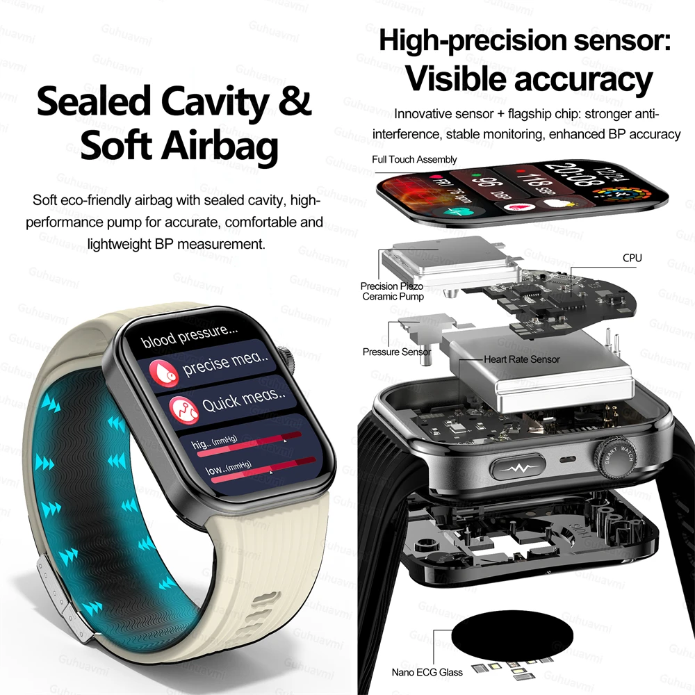 ECG Smartwatch AMOLED Screen Airbag air pump Smartwatch Blood Pressure Measure Micro physical examination Smart Watch Men women - الصورة 4