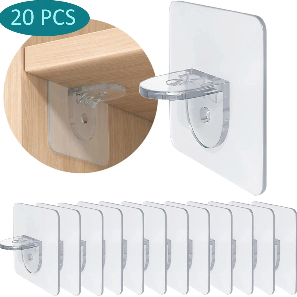 10/20pcs Adhesive Shelf Brackets Punch Free Shelf Support Pegs For Shelves Kitchen Cabinet Book Closet Clapboard Layer