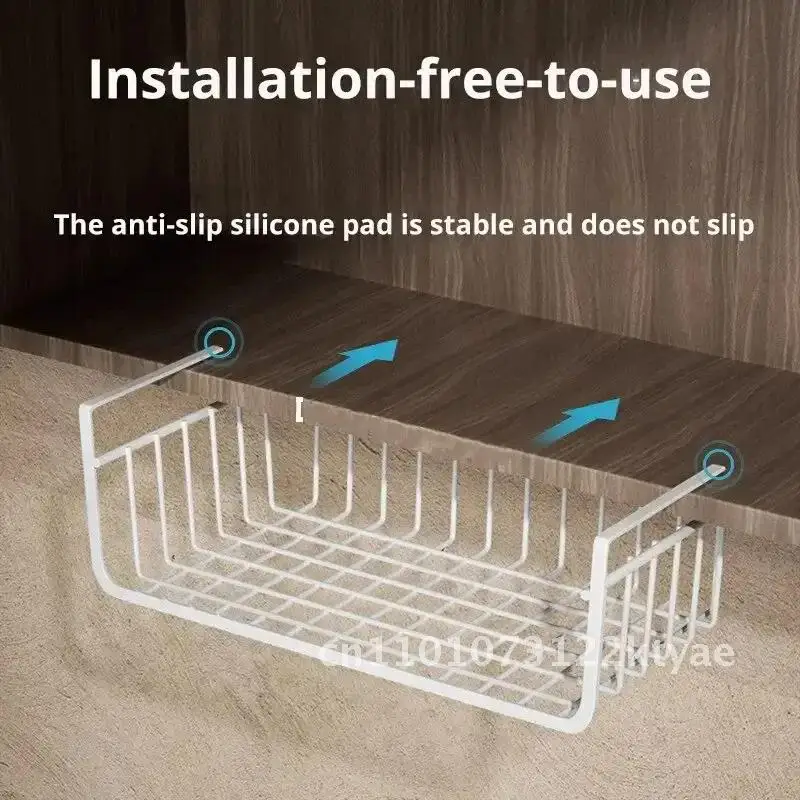 1PC Large Capacity Hanging Net Basket Iron Material Kitchen Storage Organizer White Black for Cabinet Wall Wardrobe - الصورة 2