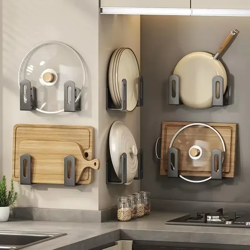 2pcs/set Pot Lid Rack Pot Cover Cutting Board Holder Storage Shelf Kitchen Bathroom Wall Mounted Organizer Rack Accessori