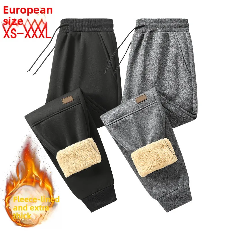 Black Pants Men Winter Casual Men's Plus Velvet Thickened Warm Sports Casual Sweatpants Cargo Trousers