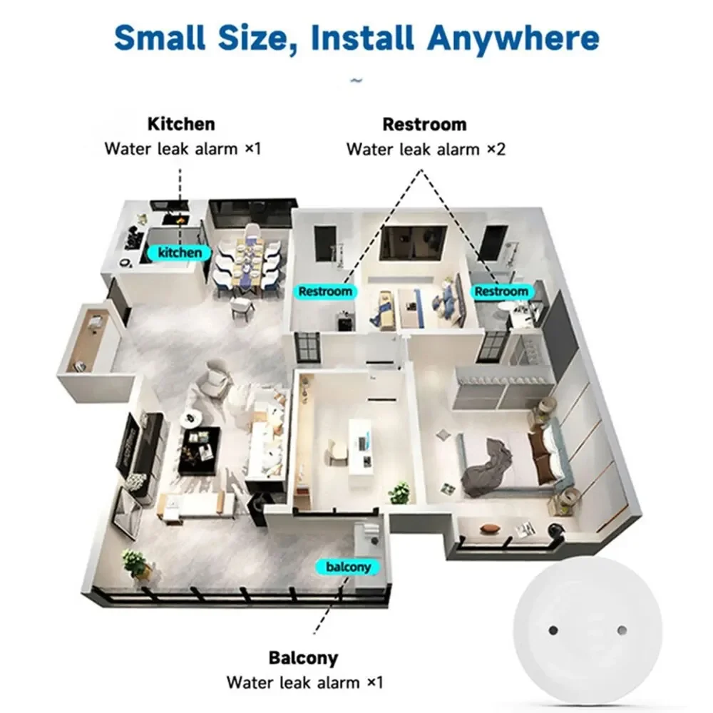 Tuya ZigBee 3.0 Water Leak Detector Smart Flood Sensor App Remote Monitor for Kitchen/Bathroom with Home Assistant Zigbee2mqtt - الصورة 6