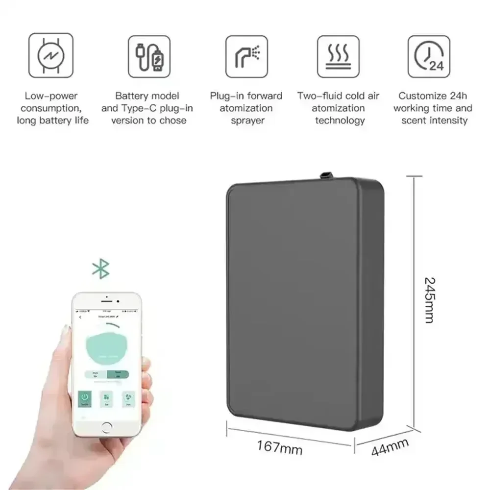 Aroma Diffuser 500ml Coverage Scent Machine Hotel Home Smart Essential Oil Diffuser Bluetooth APP Control Battery Wall Mounted - الصورة 3